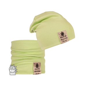 Bavlněná čepice a nákrčník Dráče - Pastels Double 04, zelinkavá Barva: Zelená, Velikost: 48-50