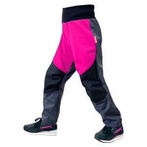 Dívčí softshellové kalhoty s fleecem - Unuo Flexi, šedá / růžová Barva: Šedá, Velikost: 110-116