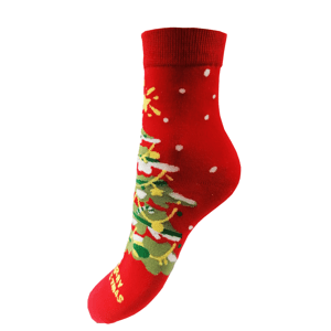Dámské vánoční ponožky Aura.Via - SN7622, červená/vánoční stromek Barva: Červená, Velikost: 35-38