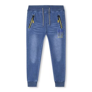 Chlapecké riflové kalhoty - KUGO FK0281, modrá/ žlutá aplikace Barva: Modrá, Velikost: 116