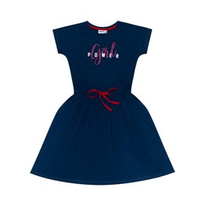 Dívčí šaty - WINKIKI WTG 01802, tmavě modrá / červená tkanička Barva: Modrá tmavě, Velikost: 152