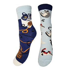Dámské ponožky - Aura.Via NZP9080, modrá/kočky Barva: Modrá, Velikost: 35-38