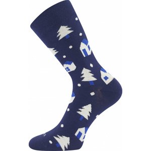 Dámské, pánské ponožky Lonka - Damerry, domečky, tmavě modrá Barva: Modrá tmavě, Velikost: 39-42