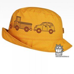 Bavlněný letní klobouk Dráče - Mallorca 09, hořčicová, autíčka Barva: Žlutá, Velikost: 52-54