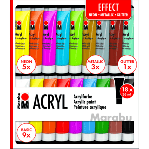 Akrylové barvy Marabu Acryl Color sada 18 x 36 ml EFFECT