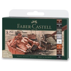 Faber-Castell Umělecký popisovač Pitt Artist Pens Brush, sada 8 barev Classic