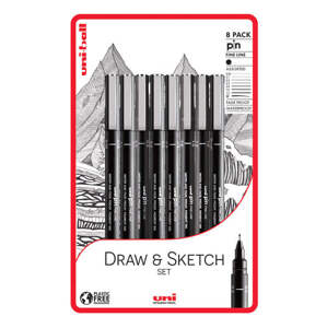 UNI pin Draw & Sketch Set - sada 8 ks linerů Super Ink