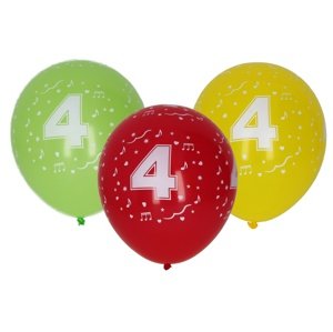 Balónek nafukovací 30cm - sada 5ks, s číslem 4