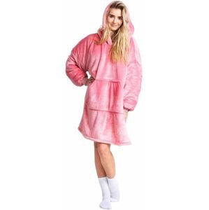 Cozy Noxxiez CH356 Růžová - hřejivá televizní deka s kapucí pro teenagery a dospělé