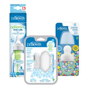DR.BROWN'S Set láhev plast 250ml + Dudlík FreshFirst + Prstový zubní kartáček