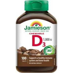 Jamieson Vitamin D3 1000 IU tablety na cucání s příchutí čokolády 100 tablet