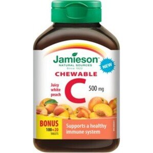 Jamieson Vitamin C 500 mg tablety na cucání s příchutí broskve 120 tablet