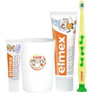 Elmex Dětská zubní pasta (50ml + 12ml) + kartáček + sklenička