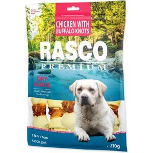 Pochoutka Rasco Premium buvolí kůže obalená kuřecím masem, uzly 6cm 230g