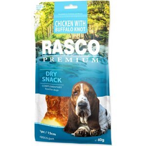 Pochoutka Rasco Premium buvolí kůže obalená kuřecím masem, uzel 15cm 80g
