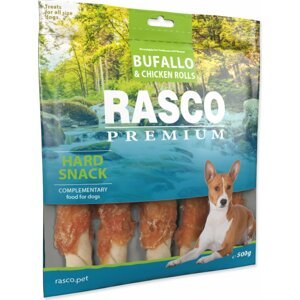Pochoutka Rasco Premium buvolí kůže obalená kuřecím masem, tyčinky L 500g