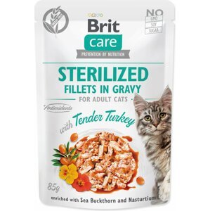 Kapsička Brit Care Cat Sterilized krůta, filety v omáčce 85g