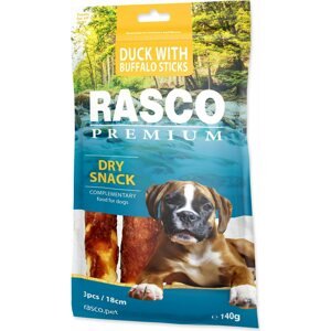 Pochoutka Rasco Premium buvolí kůže obalená kachním masem, tyčinky 18cm 3x140g
