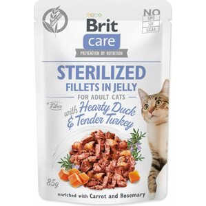 Kapsička Brit Care Cat Sterilized kachna a krůta, filety v želé 85g