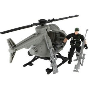 Vrtulník/helikoptéra vojenský s vojákem plast s doplňky, 28x18x12cm