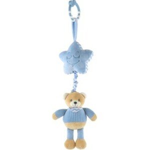 Medvěd s hvězdou plyš, závěs na postýlku/kolotoč, natahovací hrací strojek 48cm modrý