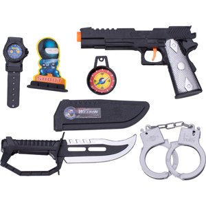 SWAT set - pistole s nožem a 6 kusy příslušenství na kartě